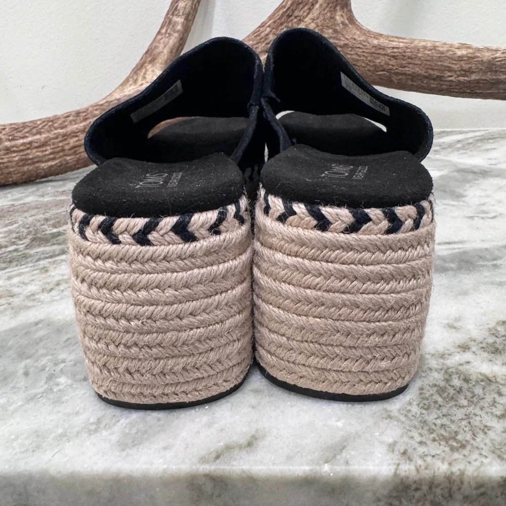 TOMS Diana Black Suede Espadrille Platform Wedge Sandals Womens 9.5